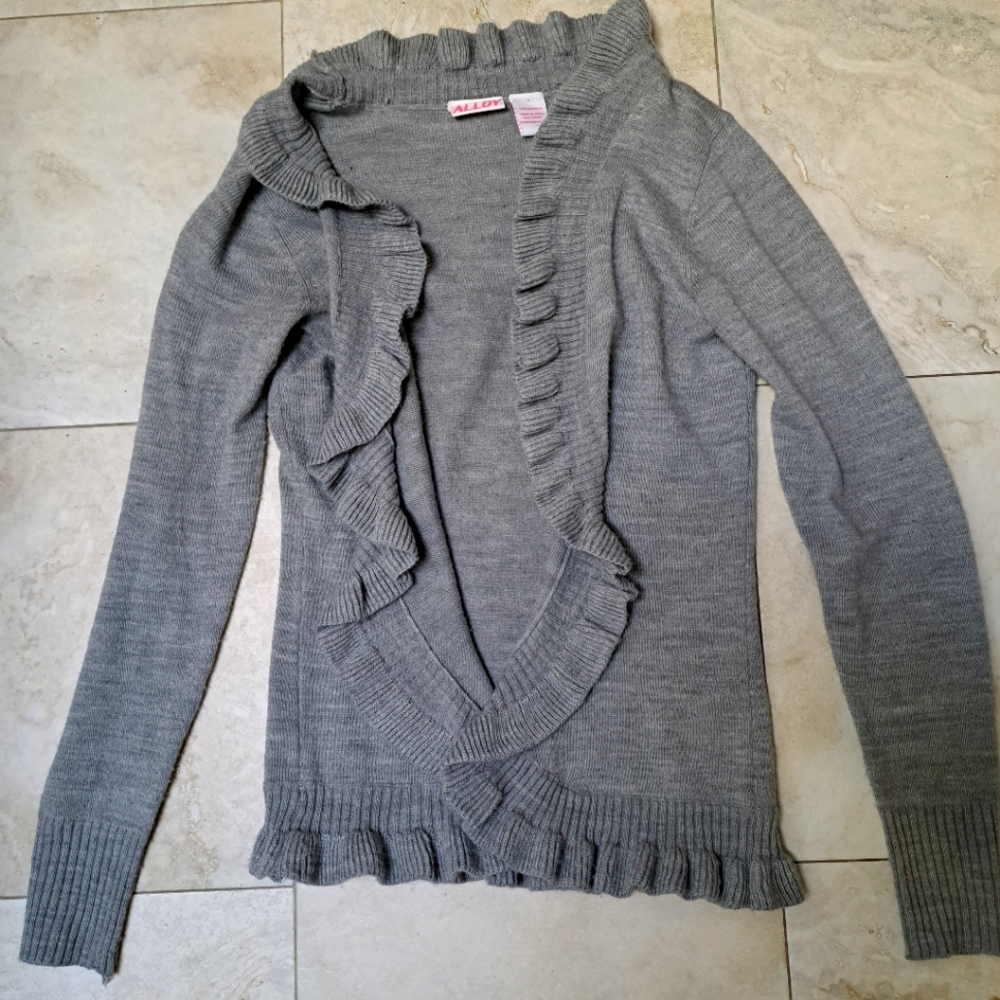 Alloy grey ruffle cardigan